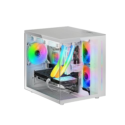 Mars Gaming MC-View Weiß, Micro-ATX Mini Gaming Tower Gehäuse, 90° Gehärtetes Glas ohne Rahmen, Modulares Doppelkammer-Design, Volle Unterstützung für Flüssigkeitskühlung von MARSGAMING