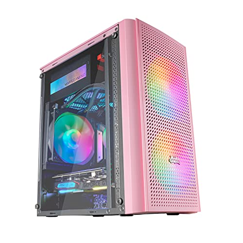 Mars Gaming MC300P Rosa, MicroATX PC Gehäuse, Gehärtetes Glas, Mesh Front, 3xFRGB Lüfter von MARSGAMING
