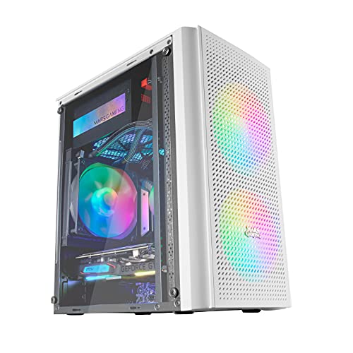 Mars Gaming MC300W Weiß, MicroATX PC Gehäuse, Gehärtetes Glas, Mesh Front, 3xFRGB Lüfter von MARSGAMING