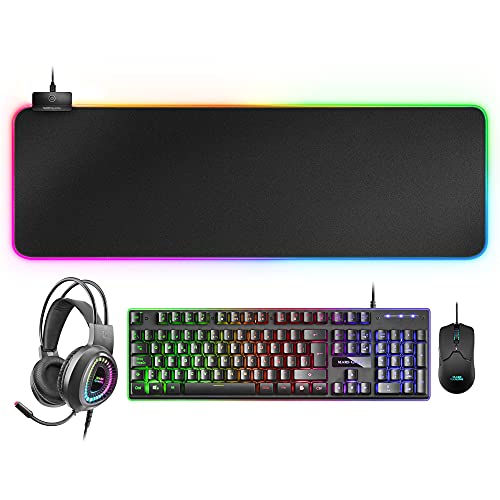 Mars Gaming MCPEXES, Combo H-Mech Tastatur, Maus, RGB Headset & XXL RGB Mousepad, Spanische Sprache von MARSGAMING