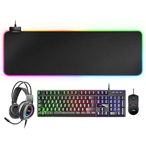 MARSGAMING MCPEXFR, Combo H-Mech Tastatur+Maus+RGB Headset+XXL RGB Mousepad, FR, Schwarz von Mars Gaming