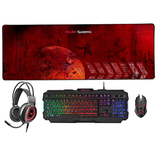 Mars Gaming MCPRGB2FR, Combo Gaming Tastatur, Maus, XXL Mousepad & Headset, Französische Sprache von MARSGAMING