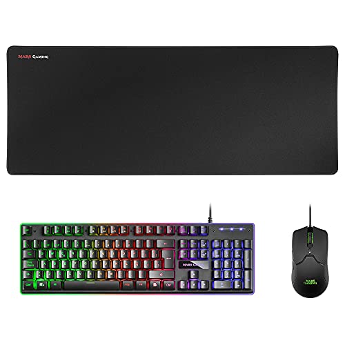 Mars Gaming MCPXBES, Combo H-Mech FRGB Tastatur, Ultralight Maus 10000DPI & XXL Mousepad, Schwarz, Spanische Sprache von MARSGAMING