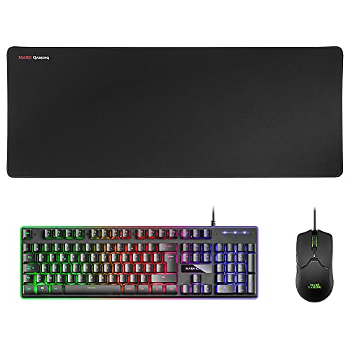 Mars Gaming MCPXBFR, Combo Tastatur H-Mech FRGB, Ultralight Mouse 10000DPI & XXL Mousepad, Schwarz, Französische Sprache von MARSGAMING