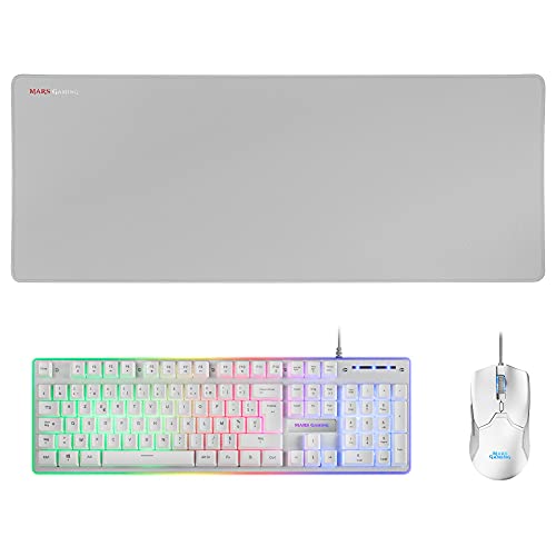 Mars Gaming MCPXWFR, Combo Tastatur H-Mech FRGB, Ultralight Maus 10000DPI & XXL Mousepad, Weiß, Französisch Sprache von MARSGAMING