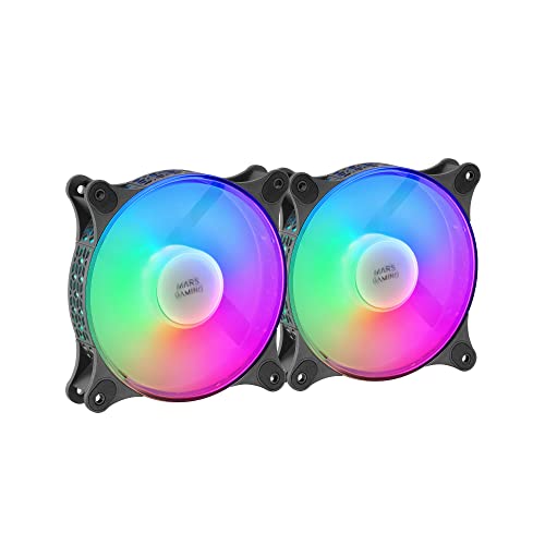 Mars Gaming MFDUO, Kit 2 Lüfter FRGB Rainbow 360°, Ultraleise, Dualer Anschluss 3PIN + 4PIN, Schwarz von Mars Gaming