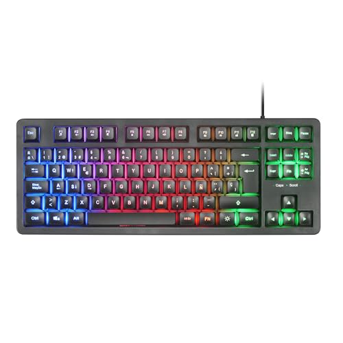 Mars Gaming MK023, Gaming Tastatur TKL, Hybrid H-Mech Technologie, FRGB Regenbogenbeleuchtung, Anti-Ghosting, Universelle Kompatibilität, Schwarz, Spanische Sprache von MARSGAMING