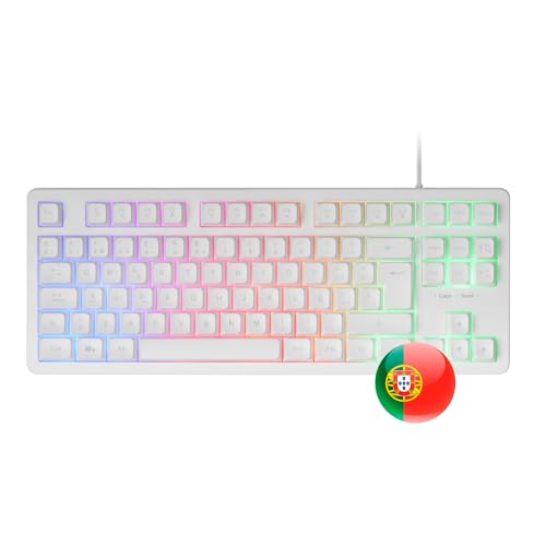 Mars Gaming MK023, Gaming Tastatur TKL, Hybrid H-Mech Technologie, FRGB Regenbogenbeleuchtung, Anti-Ghosting, Universelle Kompatibilität, Weiß, Portugiesisch Sprache von MARSGAMING