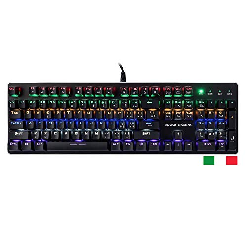 Mars Gaming MK4BITALY, Mechanische Tastatur RGB Flow, Antighosting, Blauer OUTEMU-Schalter, Duale Sprache Italienisch-Englisch von MARSGAMING