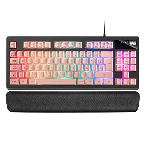 Mars Gaming MKAXPES Kompakttastatur TKL H-Mech, RGB-Beleuchtung 9 Effekten, Gel-Handballenauflage, Pink, Spanisch Sprache von MARSGAMING