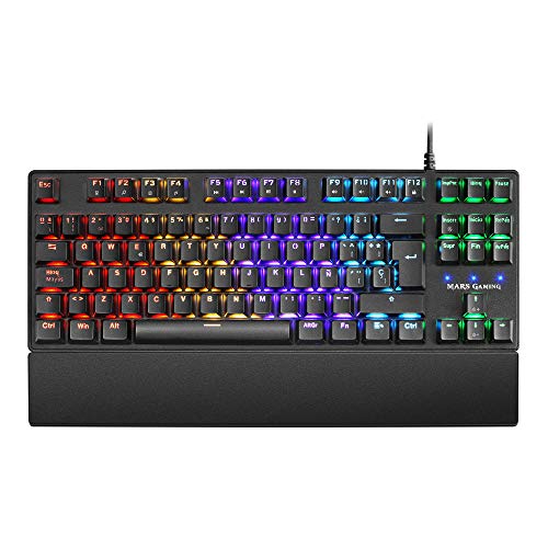 Mars Gaming MKXTKLBES, Ultra-Kompakte Mechanische Tastatur TKL RGB, Handballenauflage, Schalter OUTEMU SQ Blau, Sprache Spanisch von MARSGAMING