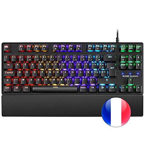 Mars Gaming MKXTKLBFR, Ultra-Kompakte Mechanische Tastatur TKL RGB, Handballenauflage, Schalter OUTEMU SQ Blau, Französisch Sprache von Mars Gaming