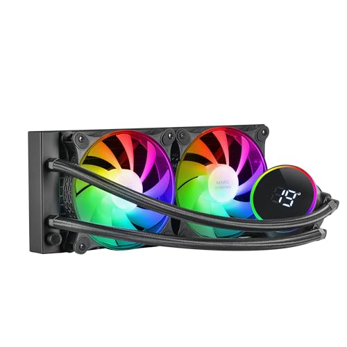 Mars Gaming ML-LCD240, Flüssigkeitsgekühlter AIO, TDP 500W, 2x ARGB 120mm FDB Lüfter, LCD Display mit Temperaturüberwachung, Opti-Chamber 3rd Gen Pumpe, Universal Multisocket, Schwarz von Mars Gaming
