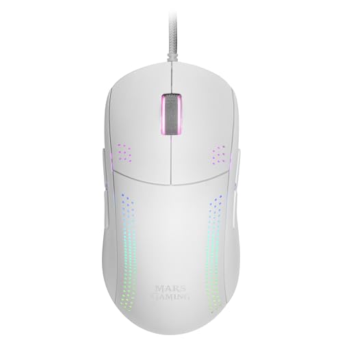 MARSGAMING Gaming MMPROW Weiß, Ultra-Leichtgewicht Maus für Beidhänder, RGB Chroma, Optisch 32K DPI von Mars Gaming