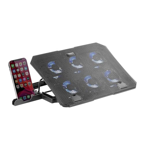Mars Gaming MNBC23, Kühlsockel und Ständer 16", 6 Steuerbare Lüfter mit Blauer LED, 6 Positionen Ständer, Smartphone-Ständer, 2 USB 2.0, Schwarz von MARSGAMING