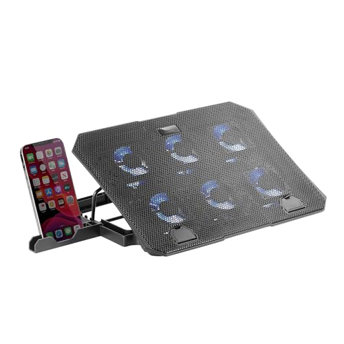 Mars Gaming MNBC23, Kühlsockel und Ständer 16", 6 Steuerbare Lüfter mit Blauer LED, 6 Positionen Ständer, Smartphone-Ständer, 2 USB 2.0, Schwarz von Mars Gaming