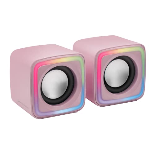 Mars Gaming MSCUBEP Rosa, Kompakte RGB Gaming-Lautsprecher, 8W DSP Soundprozessor, Lautstärkeregler von MARSGAMING