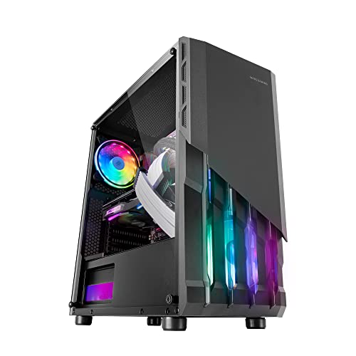 MarsGaming MC-X2 Schwarz, PC Gaming ATX Gehäuse, FRGB Stahlfront, 2 Lüfter 12cm FRGB, Volles Seitenfenster von MARSGAMING