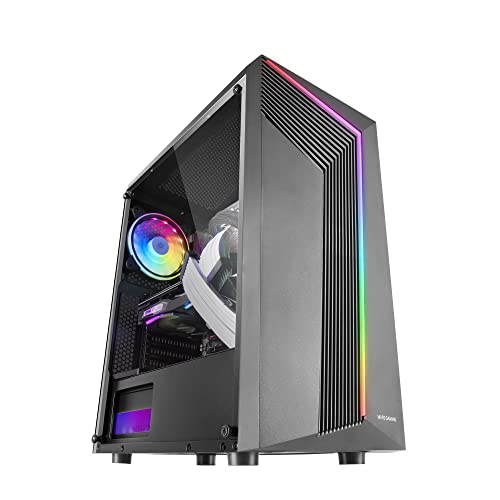 MarsGaming MC-X7 Schwarz, PC Gaming ATX Gehäuse, ARGB Front, 12cm RGB Lüfter, Volles Seitenfenster von MARSGAMING