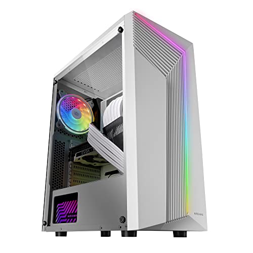 MarsGaming MC-X7 Weiß, PC Gaming ATX Gehäuse, ARGB Front, 12cm RGB Lüfter, Volles Seitenfenster von MARSGAMING