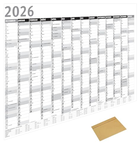Din A1 Wandkalender für 2026, 14 Monate, Jahreskalender Monatsübersicht, (84,1 cm x 59,4 cm),Planer Termine, bspw. für Büro, Zuhause, Jahresplaner, Monatsplaner, Familienkalender, Kalender gefaltet von MARZEI24