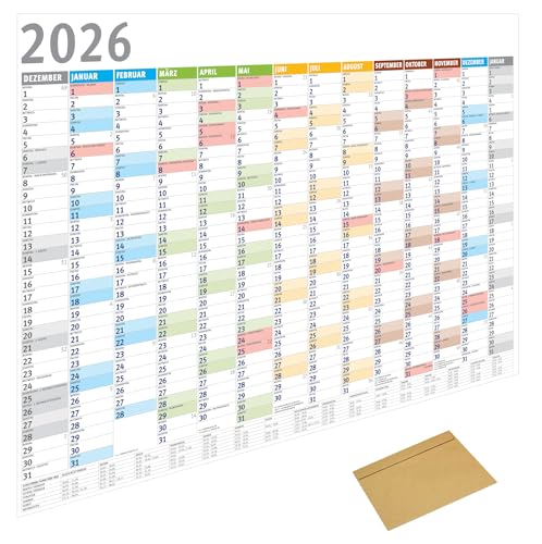 Din A1 Wandkalender für 2026, 14 Monate, Jahreskalender Monatsübersicht, (84,1 cm x 59,4 cm),Planer Termine, bspw. für Büro, Zuhause, Jahresplaner, Monatsplaner, Familienkalender, Kalender gefaltet von MARZEI24