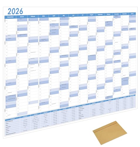 Din A1 Wandkalender für 2026, 14 Monate, Jahreskalender Monatsübersicht, (84,1 cm x 59,4 cm),Planer Termine, bspw. für Büro, Zuhause, Jahresplaner, Monatsplaner, Familienkalender, Kalender gefaltet von MARZEI24