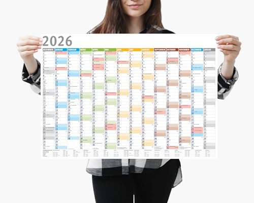 Din A2 Wandkalender für 2026, 14 Monate, Jahreskalender Monatsübersicht, (59,4 cm x 42 cm),Planer Termine, bspw. für Büro, Zuhause, Jahresplaner, Monatsplaner, Familienkalender, Kalender gefaltet von MARZEI24