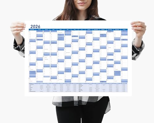 Din A2 Wandkalender für 2026, 14 Monate, Jahreskalender Monatsübersicht, (59,4 cm x 42 cm),Planer Termine, bspw. für Büro, Zuhause, Jahresplaner, Monatsplaner, Familienkalender, Kalender gefaltet von MARZEI24