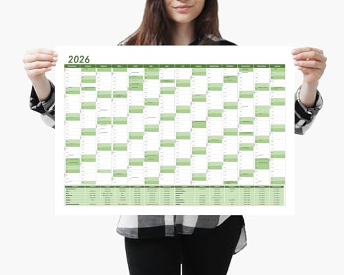 Din A2 Wandkalender für 2026, 14 Monate, Jahreskalender Monatsübersicht, (59,4 cm x 42 cm),Planer Termine, bspw. für Büro, Zuhause, Jahresplaner, Monatsplaner, Familienkalender, Kalender gefaltet von MARZEI24