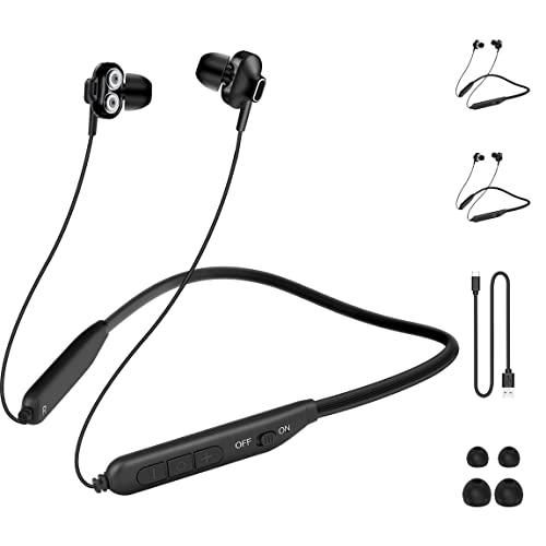 MAS CARNEY [2 Stück] BI2 Bluetooth Kopfhörer In Ear, Dual Drivers Kabellose Nackenbügel-Ohrhörer mit Mikrofon, für Laufen, Traning und Gym von MAS CARNEY