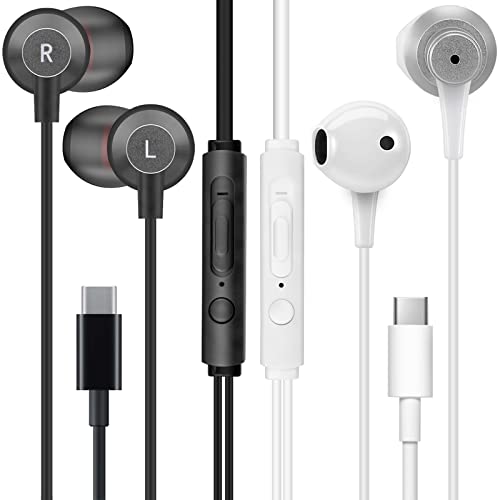 MAS CARNEY [2 Stück] Kabelgebundene Typ-C-Kopfhörer TI3+TH4, In-Ear-USB-C-Ohrhörer mit Mikrofon für Samsung S20, Huawei P30, Oppo, Honor, Google Pixel und andere Smartphones mit Typ-C-Schnittstelle von MAS CARNEY