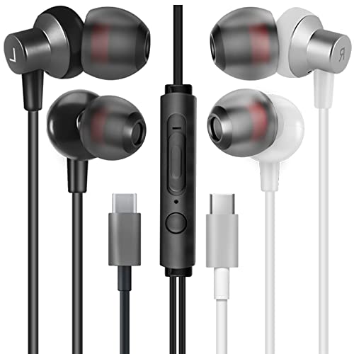 MAS CARNEY [2 Stück] TI3 Kabelgebundene Typ-C-Kopfhörer, In-Ear-USB-C-Ohrhörer mit Mikrofon für Samsung S20, Huawei P30, Oppo, Honor, Google Pixel und andere Smartphones mit Typ-C-Schnittstelle von MAS CARNEY