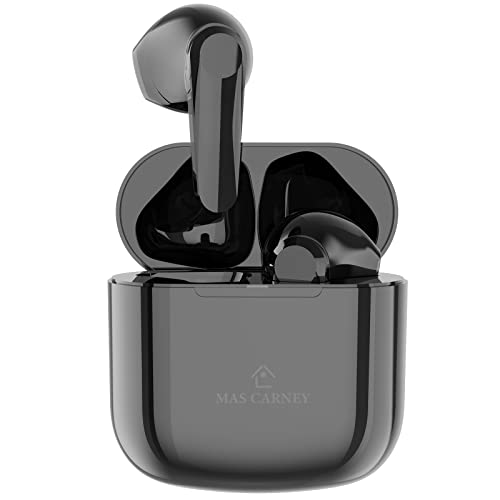 MAS CARNEY M1 Mini-Kopfhörer, kabellos, Bluetooth, 13 cm, leicht, integriertes Mikrofon, True Wireless Kopfhörer mit Ladehülle, Weiß (Schwarz) von MAS CARNEY