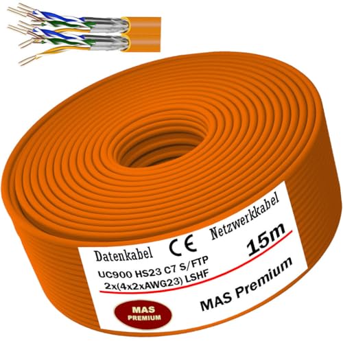 CAT7 Datenkabel von 5m bis 100m Netzwerkkabel Installationskabel Duplex AWG23 8P UC900 HS23 1000Mhz Halogenfrei Kommunikationskabel Verlegekabel LAN Kabel (15m) von MAS Premium