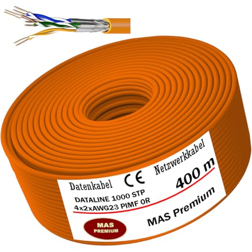 MAS Premium CAT 7 oder CAT 7 A Datenkabel von 5m bis 500m Netzwerkkabel Installationskabel Halogenfrei Kommunikationskabel Verlegekabel LAN Kabel (DATALINE 1000 STP 4X2XAWG23 OR, 400m) von MAS Premium