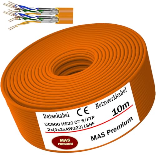 MAS Premium CAT 7 oder CAT 7 A Datenkabel von 5m bis 500m Netzwerkkabel Installationskabel Halogenfrei Kommunikationskabel Verlegekabel LAN Kabel (UC900 8X2XAWG23 OR, 10m) von MAS Premium