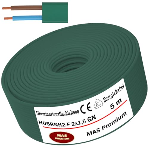 MAS Premium 5-100m Illuminationsflachleitung H05RNH2-F 2x1,5 GN ölbeständiger und flammwidriger Außenmantel in trockenen, feuchten und nassen Räumen für vorübergehend installierte Lichterketten (5m) MAS Premium 5-100m Illuminationsflachleitung H05RNH2-F 2x1,5 GN ölbeständiger und flammwidriger Außenmantel in trockenen, feuchten und nassen Räumen für vorübergehend installierte Lichterketten (5m) von MAS Premium
