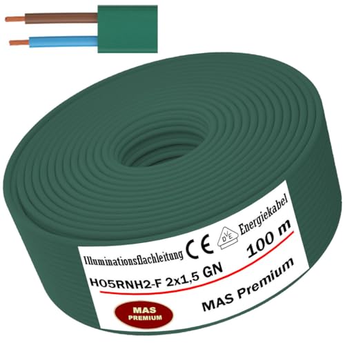 MAS Premium 5-100m Illuminationsflachleitung H05RNH2-F 2x1,5 GN ölbeständiger und flammwidriger Außenmantel in trockenen, feuchten und nassen Räumen für vorübergehend installierte Lichterketten (100m) MAS Premium 5-100m Illuminationsflachleitung H05RNH2-F 2x1,5 GN ölbeständiger und flammwidriger Außenmantel in trockenen, feuchten und nassen Räumen für vorübergehend installierte Lichterketten (100m) von MAS Premium