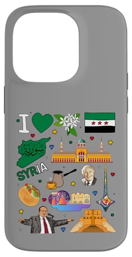 Hülle für iPhone 14 Pro Ich liebe Syrien. Handgezeichnete syrische Sehenswürdigkeiten, Flagge und Karte von MASH MOSH
