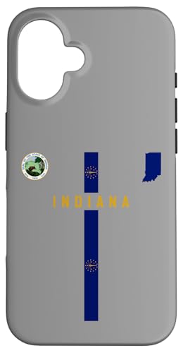 Indiana-Flagge, Silhouettenkarte von Indiana, Staatssiegel Hülle für iPhone 16 Indiana-Flagge, Silhouettenkarte von Indiana, Staatssiegel Hülle für iPhone 16 von MASH MOSH