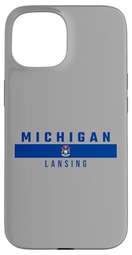 Michigan Flagge, Text MICHIGAN - LANSING in Großbuchstaben Hülle für iPhone 15 von MASH MOSH