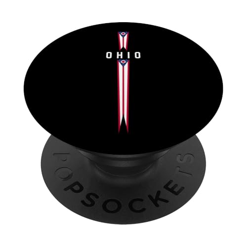 Vertikale Ohio-Flagge mit Text "OHIO" in Großbuchstaben PopSockets Klebender PopGrip von MASH MOSH
