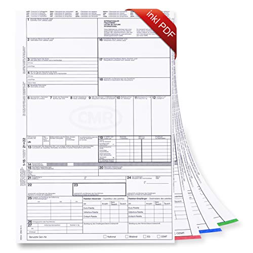 MASHPAPER CMR Frachtbrief 21 x 29,7 cm Offizielle Version Palettentauschfeld für Laserdrucker 4-fach mit Blatt 1-4 lose von MASHPAPER