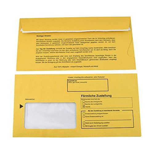 100 x Innere Postzustellungshüllen Postzustellungs-Hüllen Förmliche Zustellung Postzustellungsumschläge 749021 von MASHPAPER
