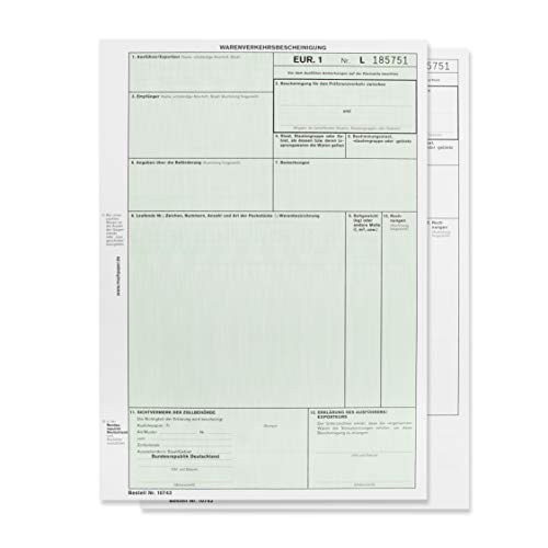 EUR1 EUR.1 Warenverkehrsbescheinigung Formular für Laserdrucker (50 Stck) von MASHPAPER