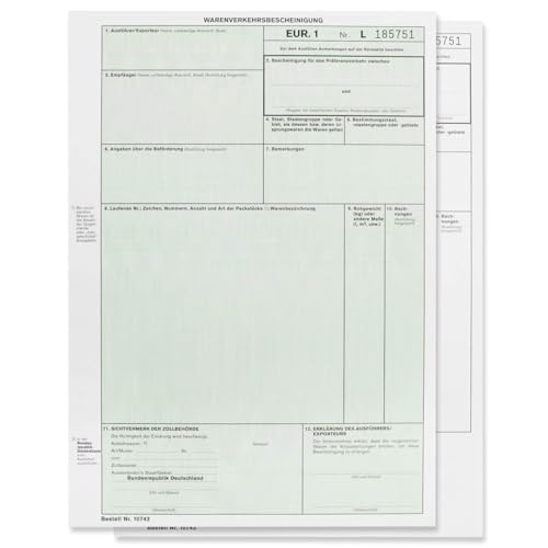 EUR1 EUR.1 Warenverkehrsbescheinigung Formular für Laserdrucker (50 Stück) von MASHPAPER