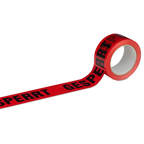 Klebeband Packband GESPERRT 6 Rollen rot mit schwarzem Druck - 50 mm breit x 66 m lang von MASHPAPER