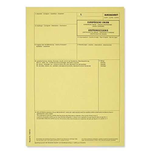 Ursprungszeugnisse Ursprungszeugnis gelbe Kopie für Laserdrucker 821611 - Menge wählbar (10) von MASHPAPER