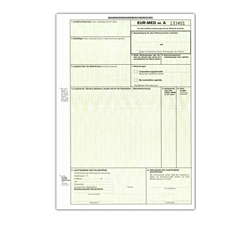 mashpaper EUR-MED Warenverkehrsbescheinigung Präferenznachweis für Laserdrucker - Menge wählbar 5, 10, 50 Stück von MASHPAPER